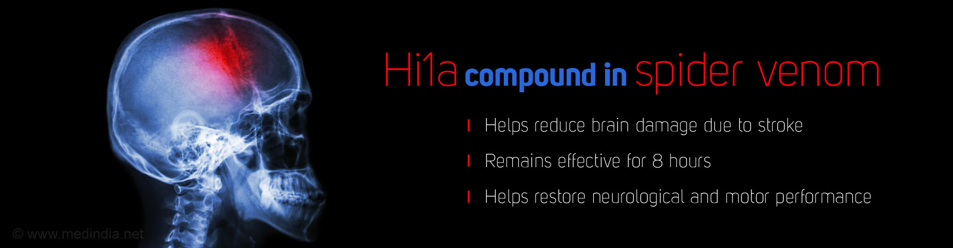 Hi1a compound in spider venom
- Helps reduce brain damage due to stroke
- Remains effective for 8 hours
- Helps restore neurological and motor performance