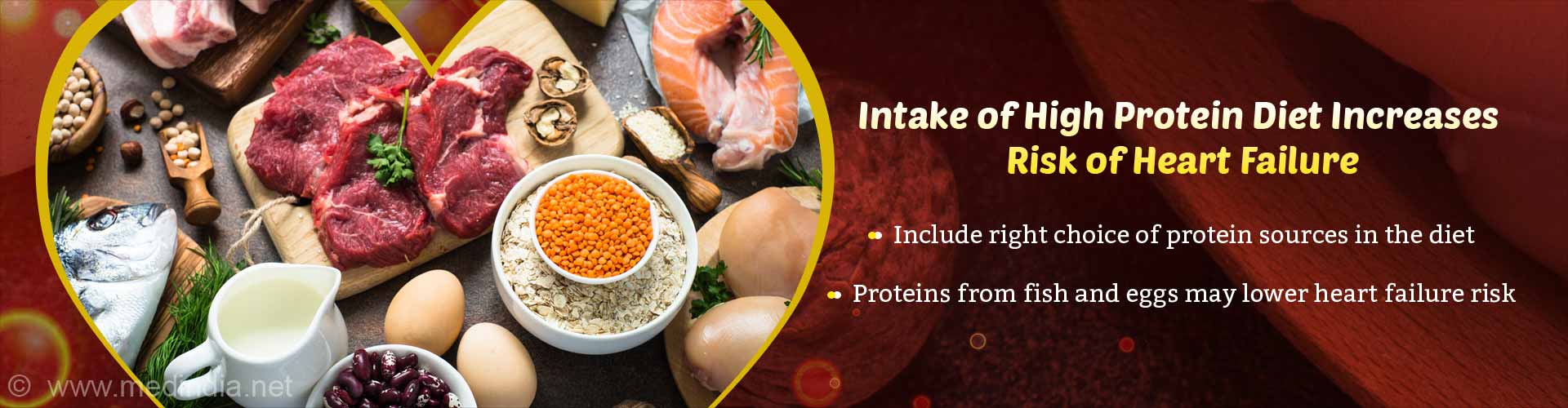 Intake of high protein diet increases risk of heart failure. Include right choice of protein sources in the diet. Proteins from fish and eggs may lower heart failure risk.
