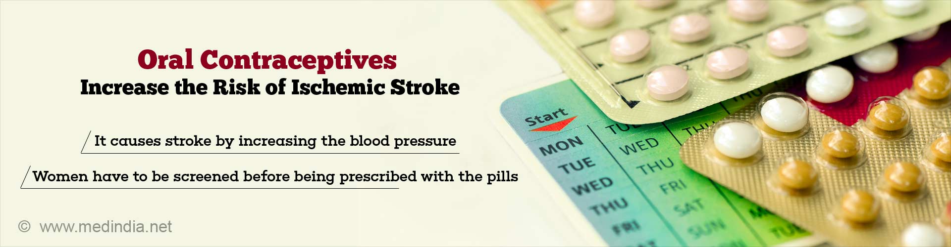 oral contraceptives increase the risk of ischemic stroke
- it causes stroke by increasing the blood pressure
- women have to be screened before being prescribed with the pills