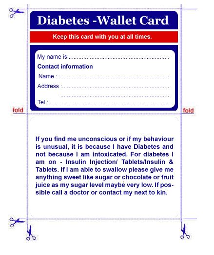 Diabetes Wallet Card